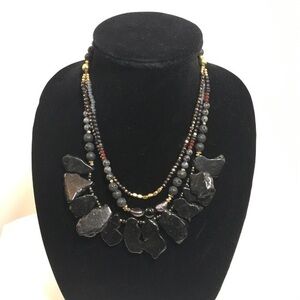 Nakamol lava stone and beaded three tier necklace